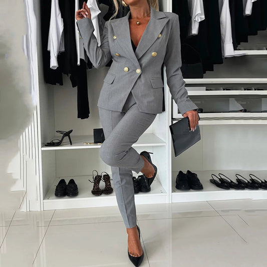 Women's Double-Breasted Blazer & Tailored Pants Set