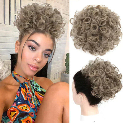 Elastic Drawstring Loose Short Curly Bun