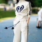 Stand Collar Zipper Sweatshirt and Wide Leg Pants 2-piece Set