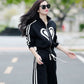 Stand Collar Zipper Sweatshirt and Wide Leg Pants 2-piece Set